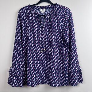 Michael Kors Long Sleeve Navy Pink Block Patterned Blouse Women’s Medium